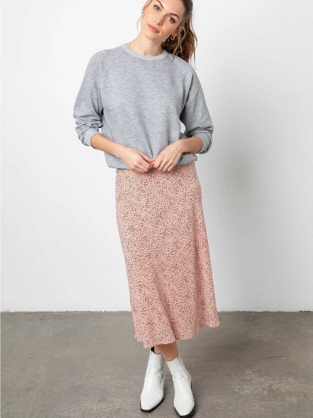Rails Anya Pink Rose Spotted Leopard Print Slip Midi Skirt Size Small